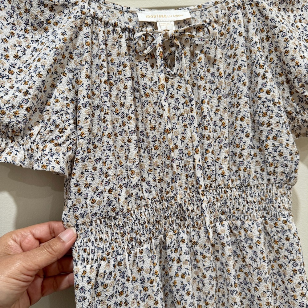 Monteau Floral Feminine Puff Sleeve Dress Size S Cottagecore Milkmaid Peasant - Picture 5 of 10